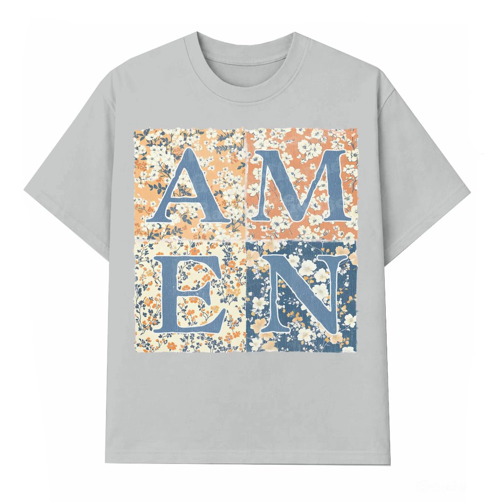 Floral Patchwork T-shirt – Christian Faith Gift Bible Verse - front view