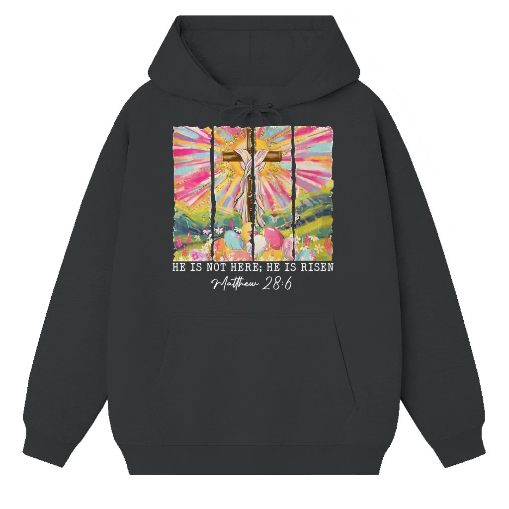 He Is Risen Hoodie – Easter Christian Bible Verse Gift - front view