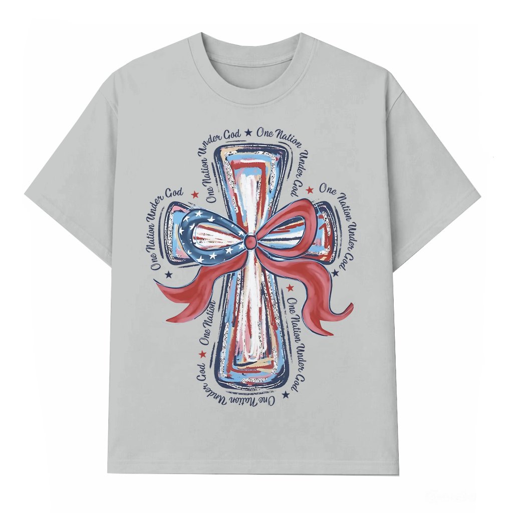 One Nation Under God T-shirt – Patriotic Gift for Christian Women Coquette Bow - front view