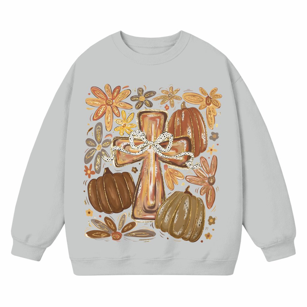Autumn Pumpkins Cross Sweatshirt – Fall Christian Faith Gift - front view