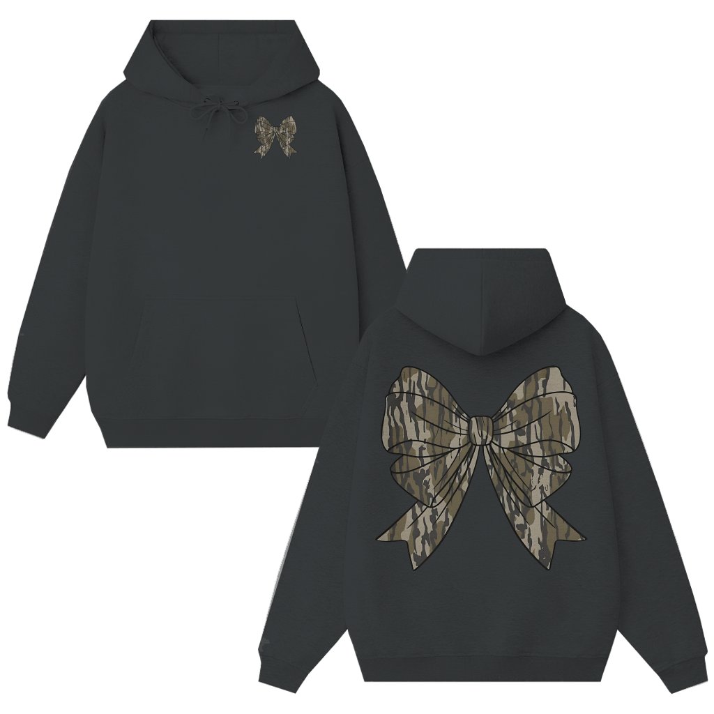 Camo Bow Hoodie – Fall Gift for Him Her Coquette Style - front view