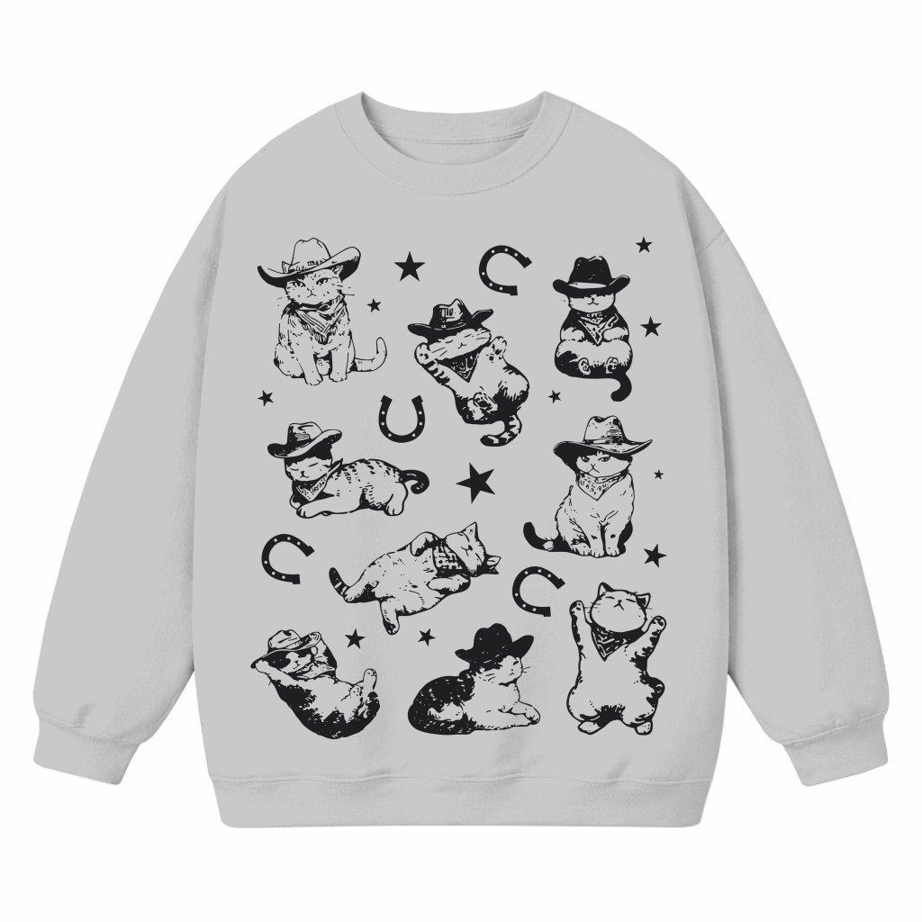 Funny Cowboy Cats Sweatshirt – Gift for Cat Lover Vintage Western Cowgirl Ranch - front view