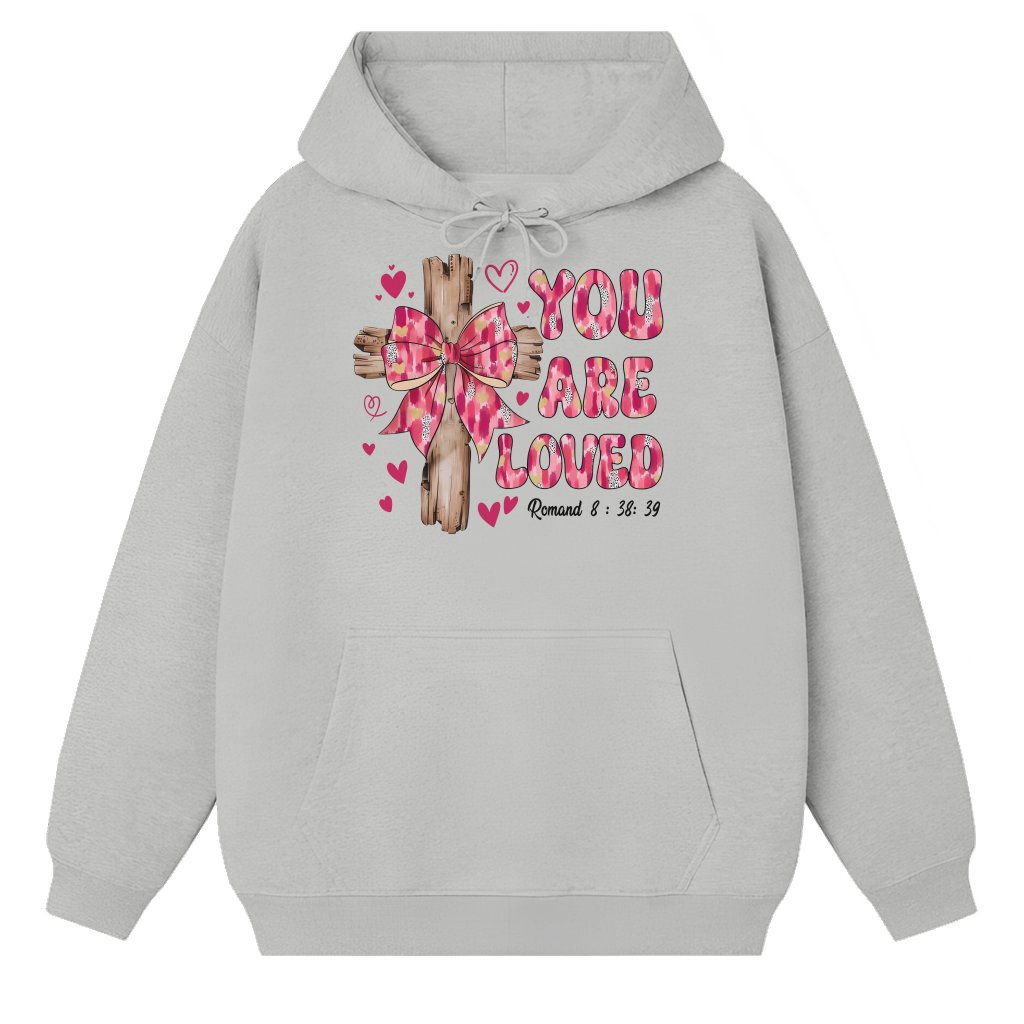 Christian Coquette You Are Loved Bible Verse Hoodie – Valentine's Day Gift for Her - front view