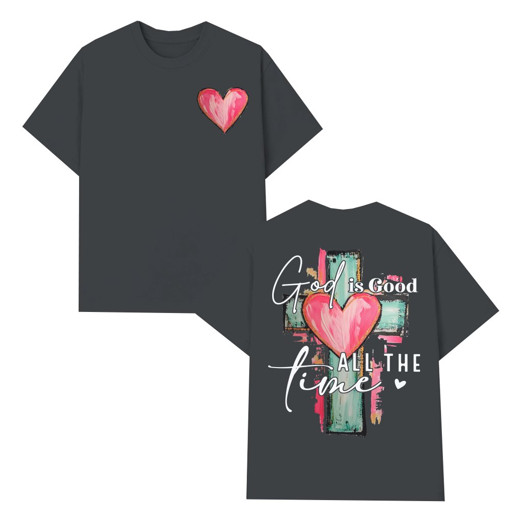 God Is Good All The Time T-shirt – Christian Gift Watercolor Cross - front view