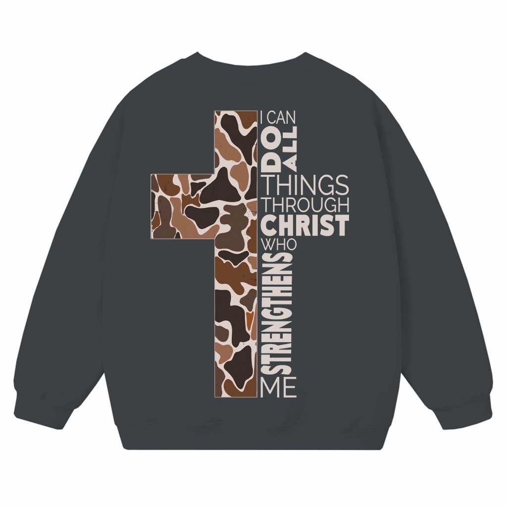Christian Strength Cross Sweatshirt – Gift for Men Women Classic - front view