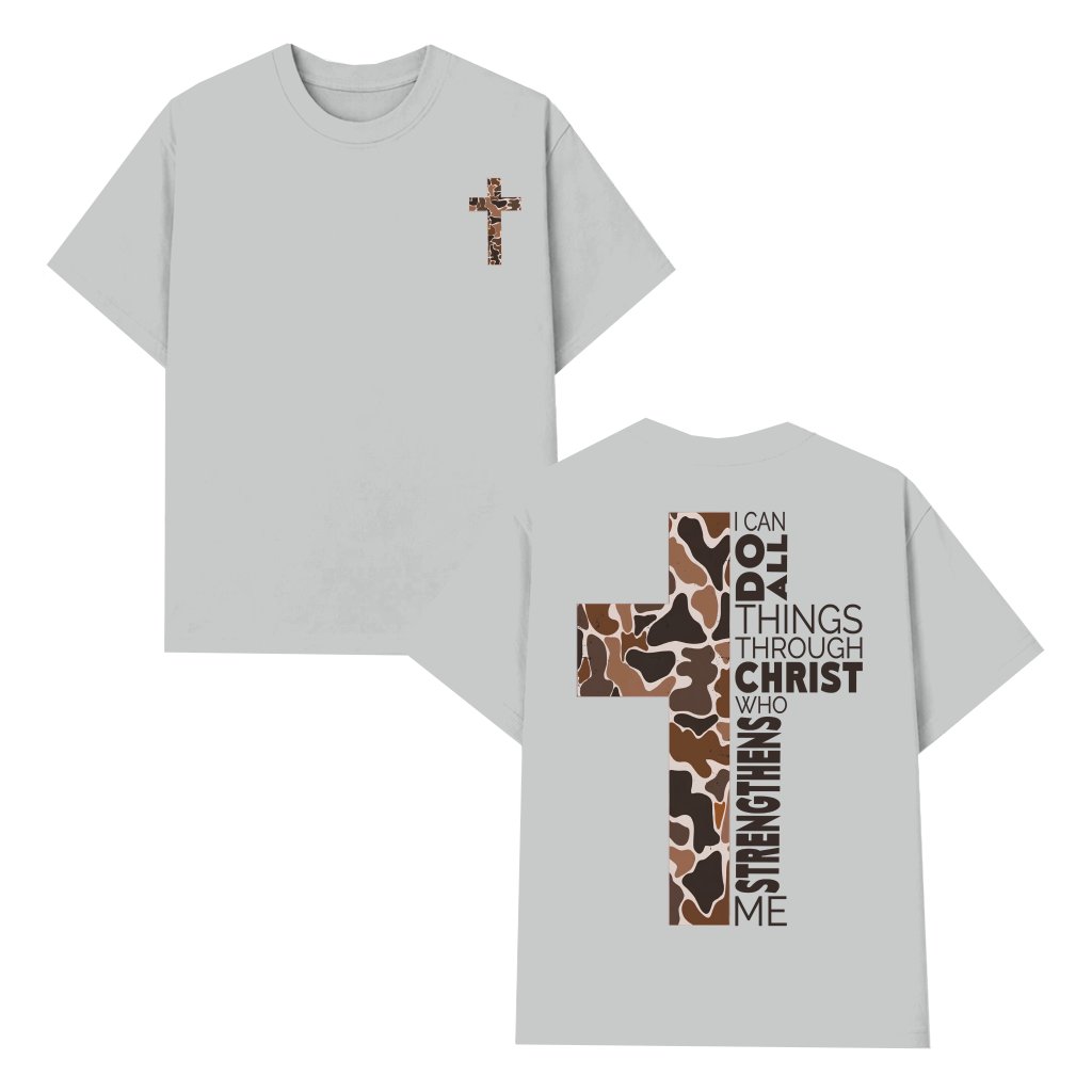 Christian Camo Cross T-shirt – Gift for Faithful Believers Philippians 4:13 Outdoorsmen - front view