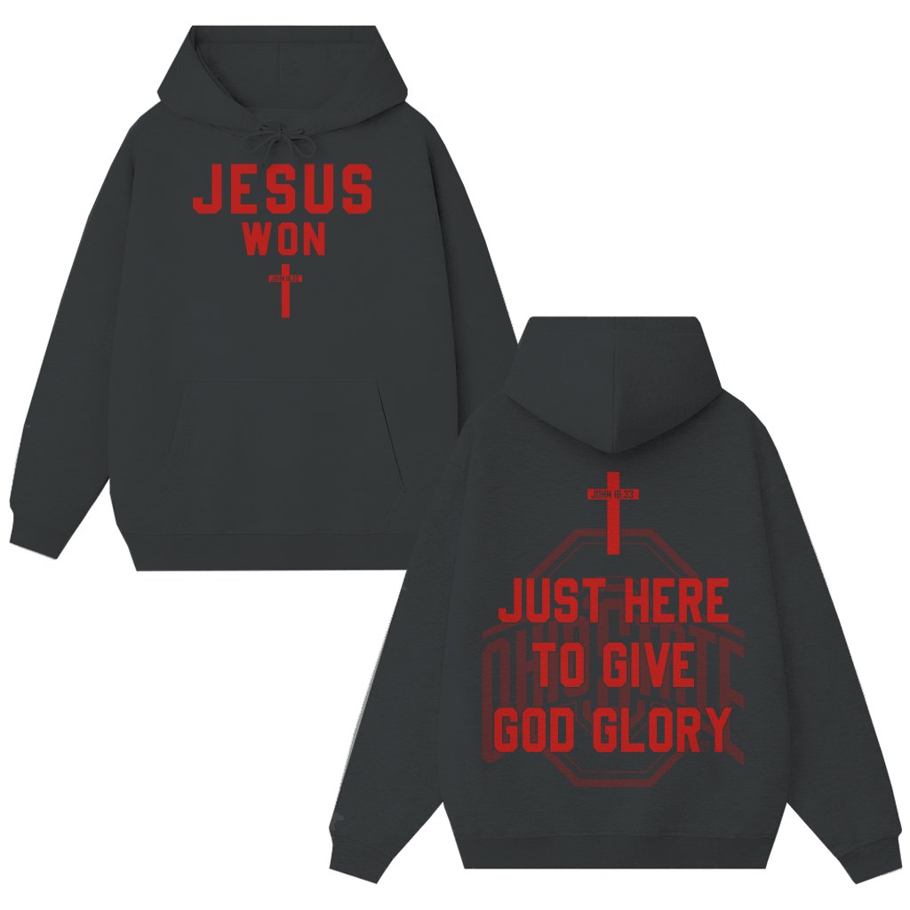 Jesus Won Hoodie – Christian Gift for Men and Women Bold Red Text - front view