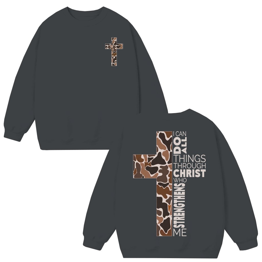 Christian Camouflage Cross Sweatshirt – Hunting Lovers Gift for Outfitters - front view