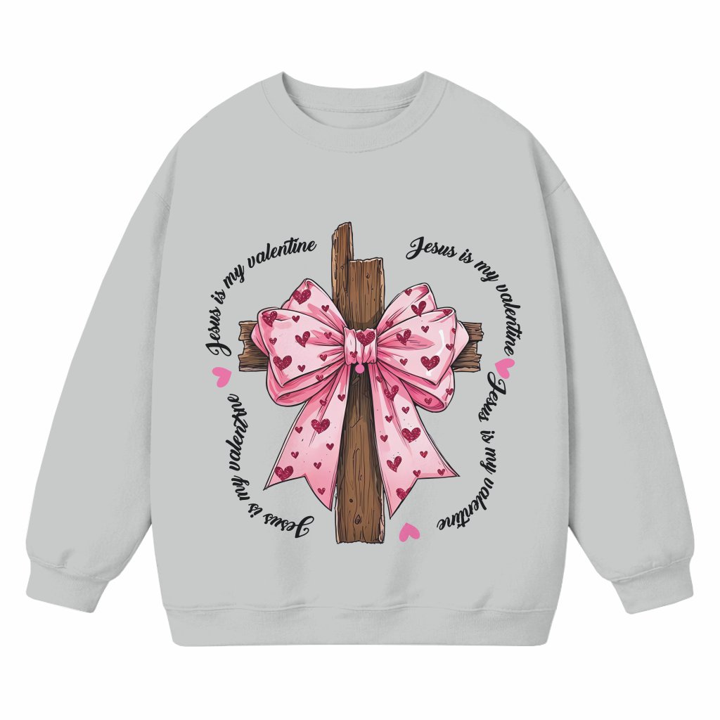 Jesus My Valentine Sweatshirt – Valentine's Day Gift for Her Pink Coquette Bow Christian Cross - front view