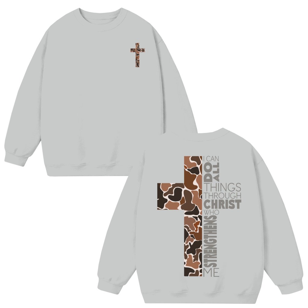 Christian Camo Cross Sweatshirt – Christian Gift for Men Women - front view