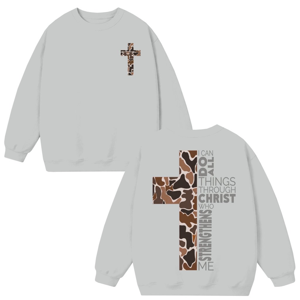 Christian Camo Cross Philippians 4:13 Sweatshirt – Gift for Outdoorsman - front view