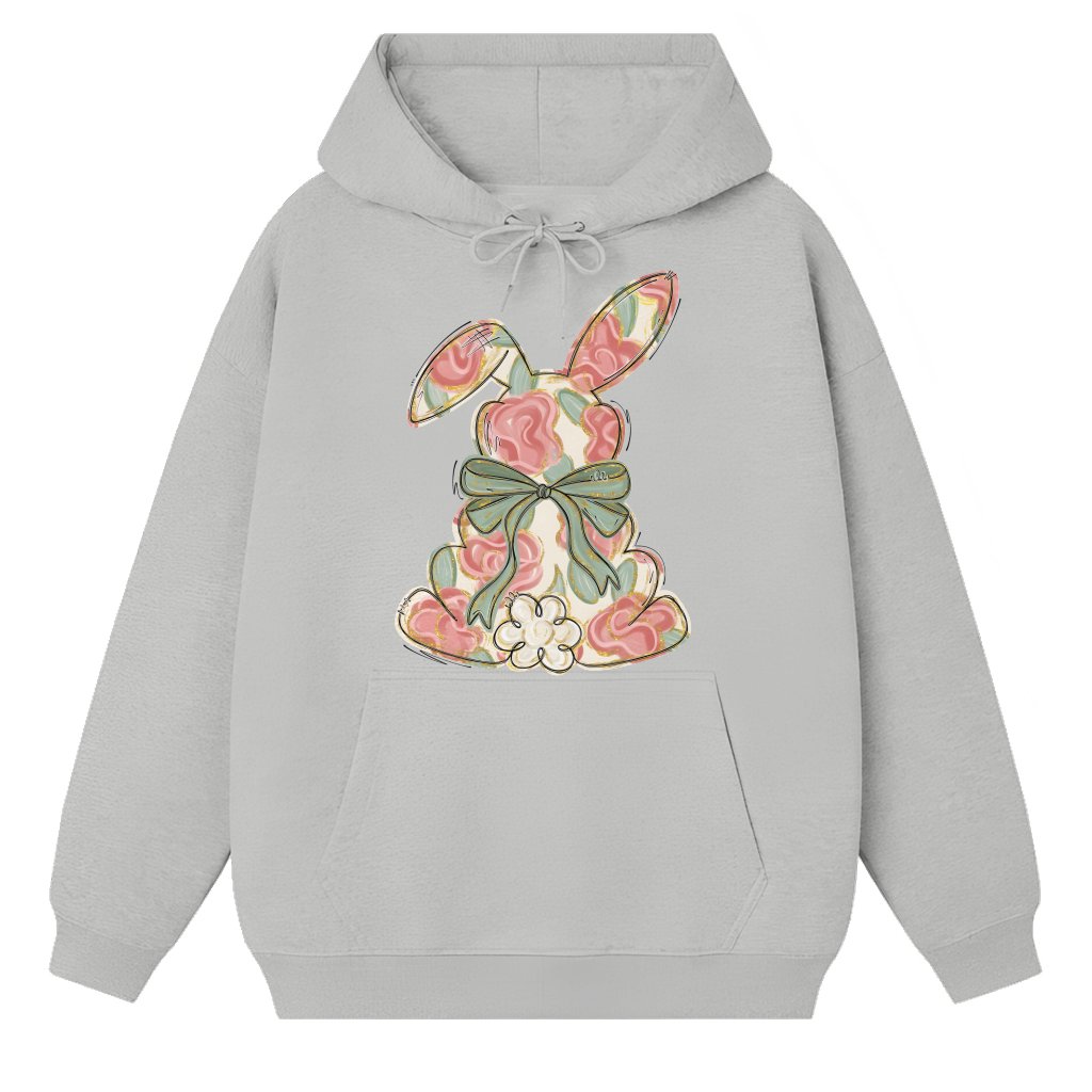 Floral Bow Bunny Hoodie – Easter Gift for Women Coquette Style - front view