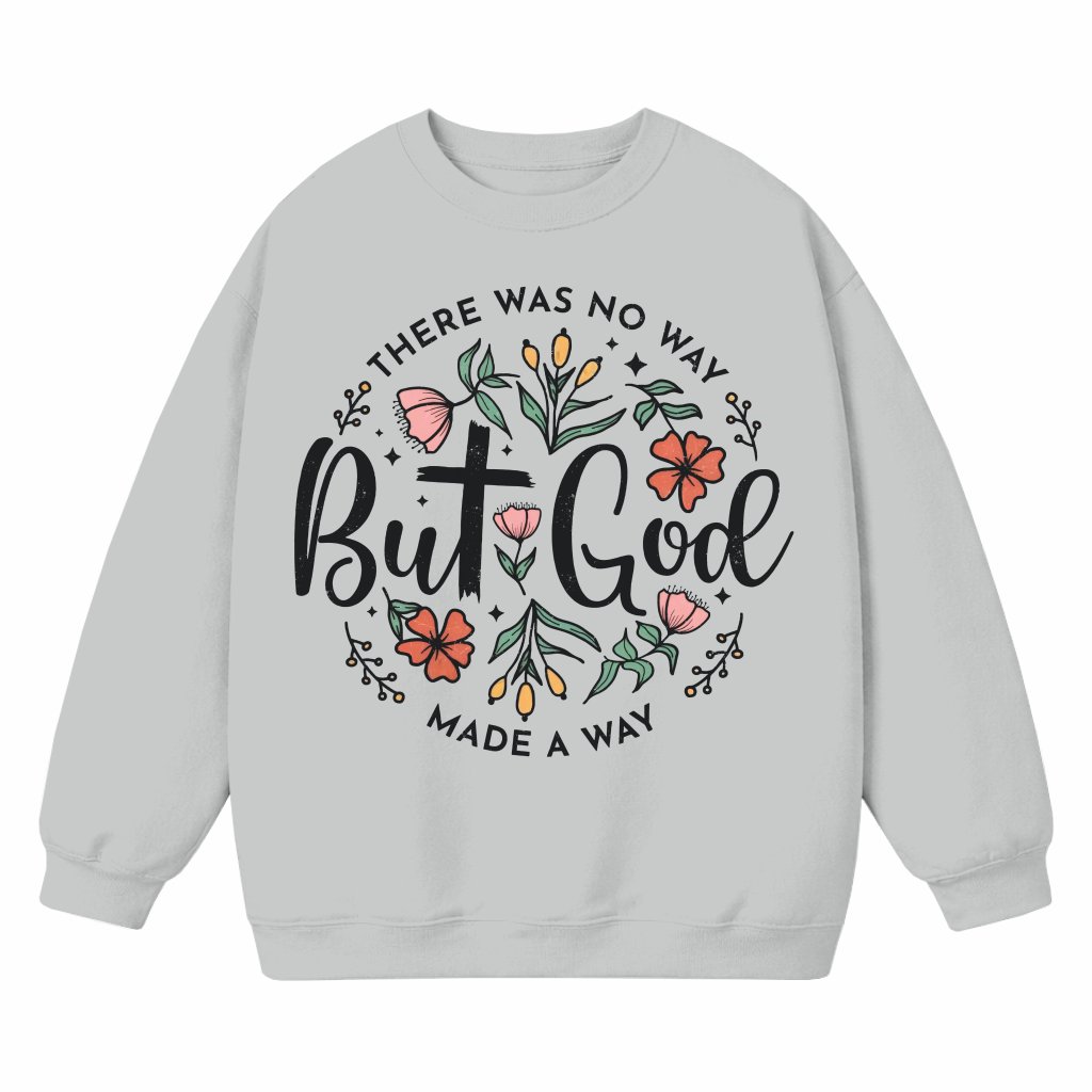 God Made A Way Sweatshirt – Christian Faith Gift with Wild Flowers Cross - front view