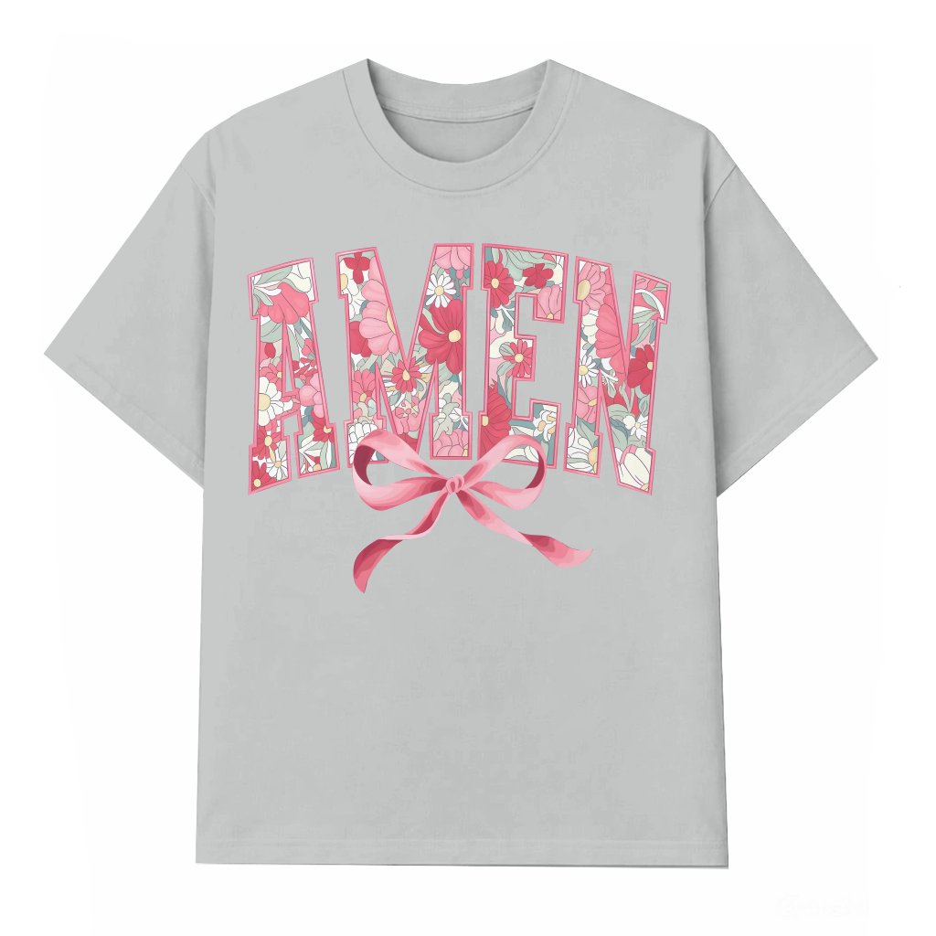 Coquette Christian Floral Bow T-shirt – Easter Gift for Her - front view