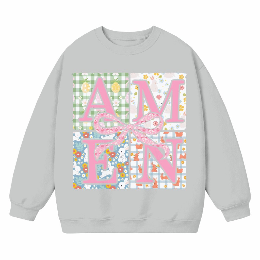 Amen Patchwork Sweatshirt – Easter Christian Gift Vintage - front view