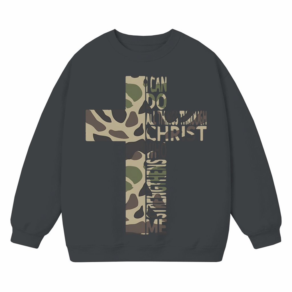 Faith Camo Cross Sweatshirt – Christian Birthday Gift for Religious Men Women - front view