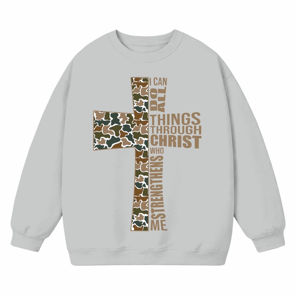 Christian Camo Cross Philippians 4:13 Sweatshirt – Gift for Christian Outdoors Lover - front view