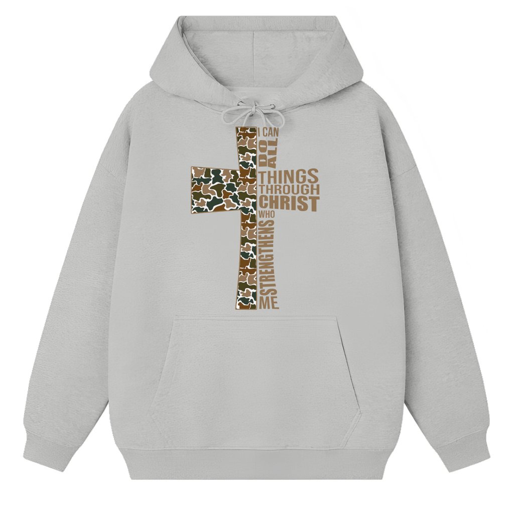 Camo Cross Philippians 4:13 Verse Hoodie – Gift for Hunter Outdoors Christian - front view