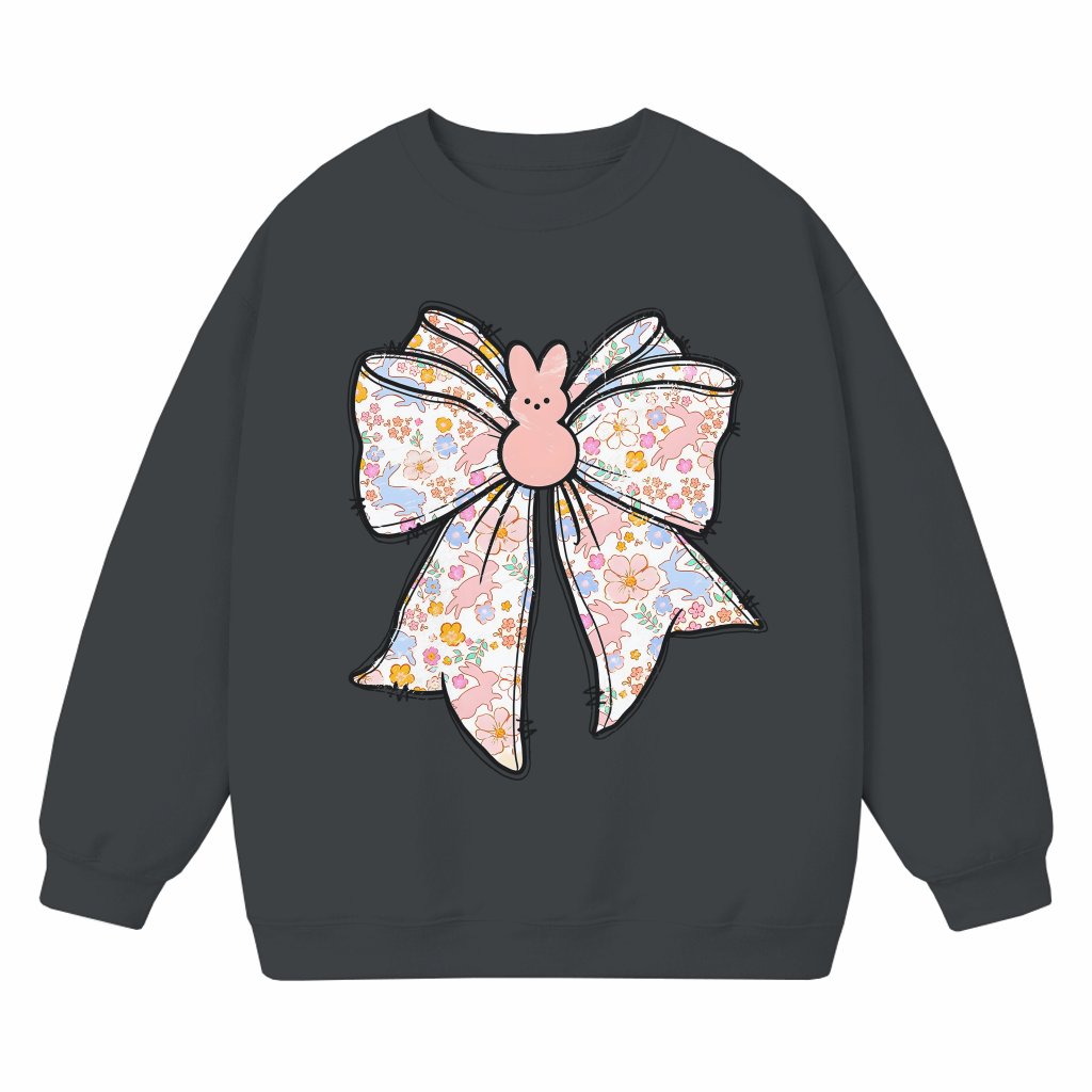Easter Bunny Bow Sweatshirt – Easter Gift for Her Pink Coquette - front view