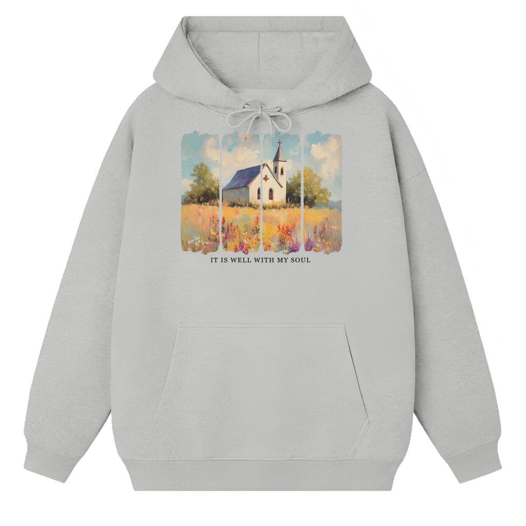 It is Well With My Soul Hoodie – Christian Gift Inspiring Wildflower Bible Verse - front view