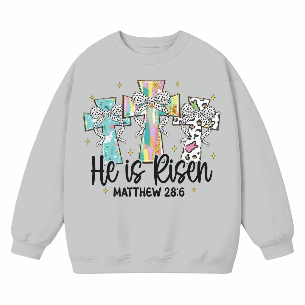 He is Risen Sweatshirt – Christian Easter Gift Bible Verse - front view