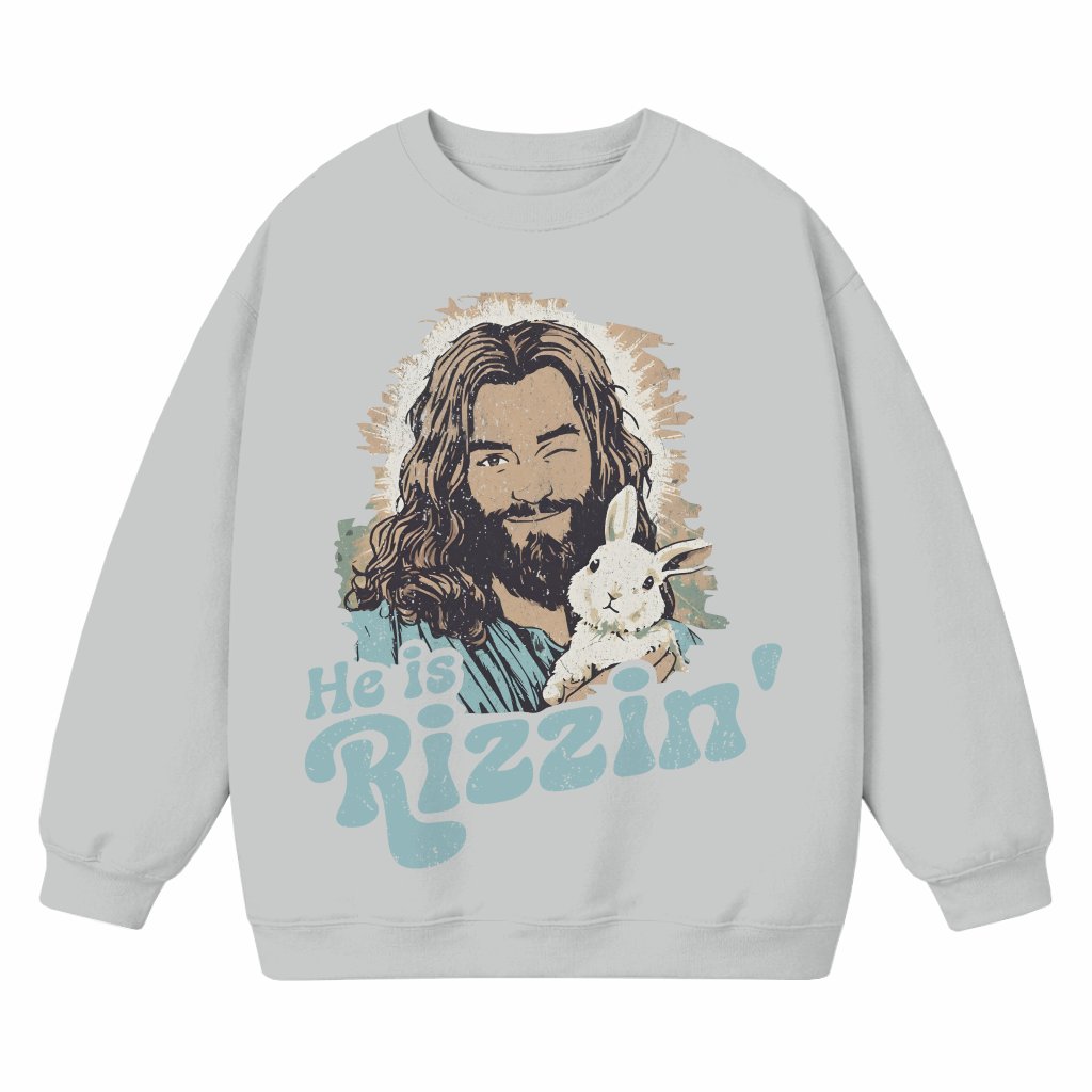 He Is Rizzin' Sweatshirt Easter – Funny Christian Gift - front view