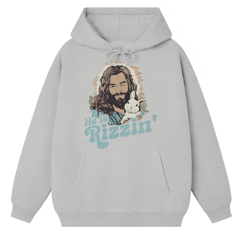 He Is Rizzin' Hoodie – Easter Funny Christian Gift - front view