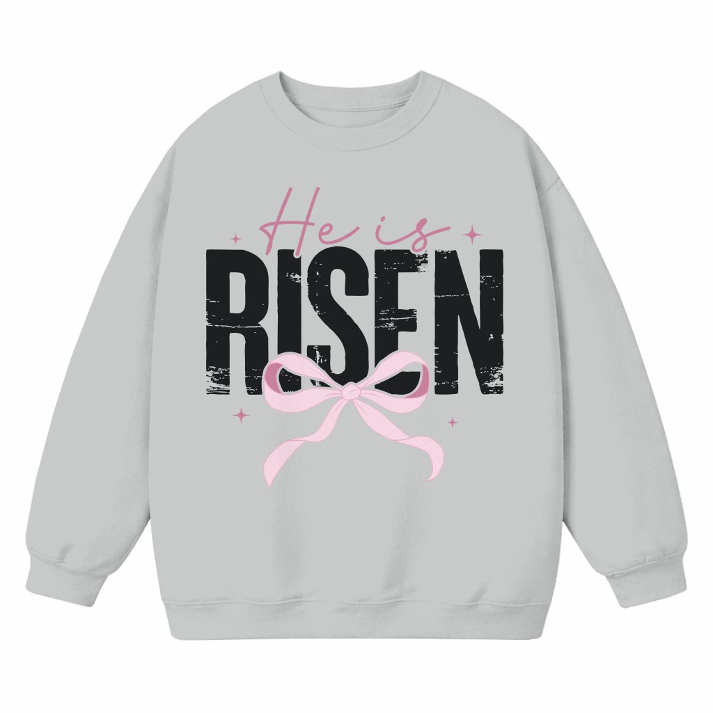He is Risen Easter Sweatshirt – Mother's Day Gift for Mom Christian Coquette Pink Cross - front view
