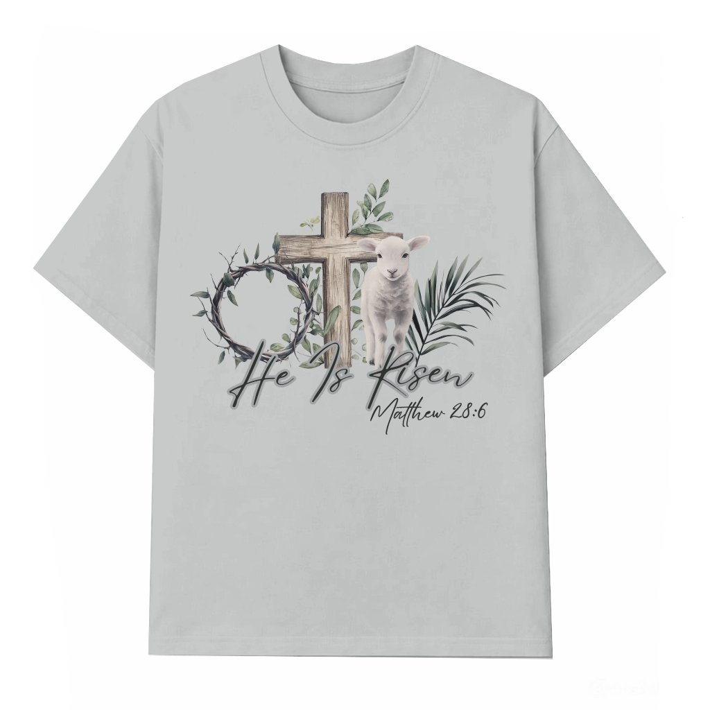 Christian He Is Risen T-Shirt – Easter Gift Lamb Cross Jesus - front view