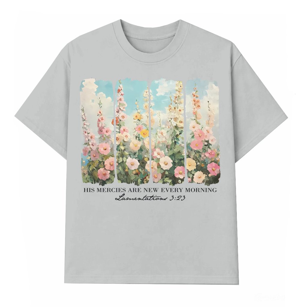 Mercies Every Morning Wash Tee – Christian Gift for Women Wildflower Boho - front view