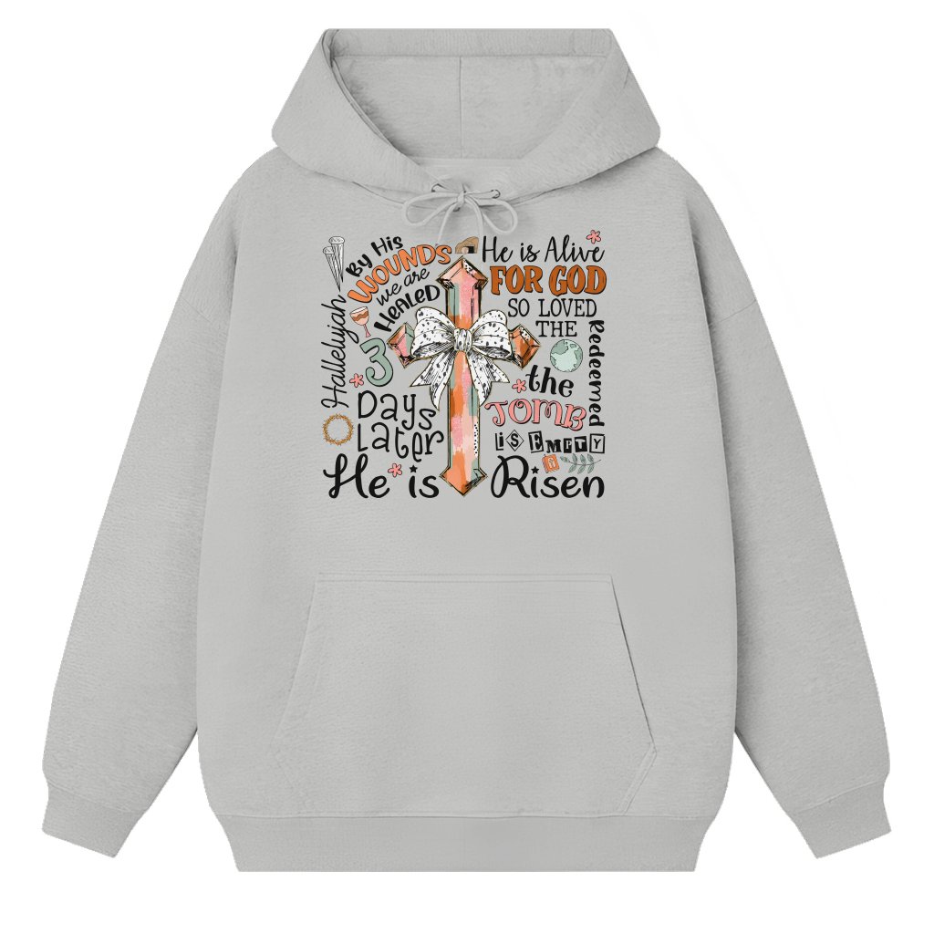 He is Risen Christian Hoodie – Easter Gift Jesus Cross - front view