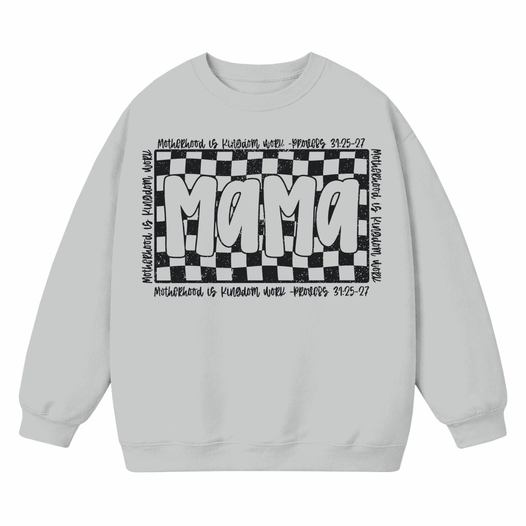 Kingdom Work Mama Sweatshirt – Christian Gift for Mom Retro Checkered - front view