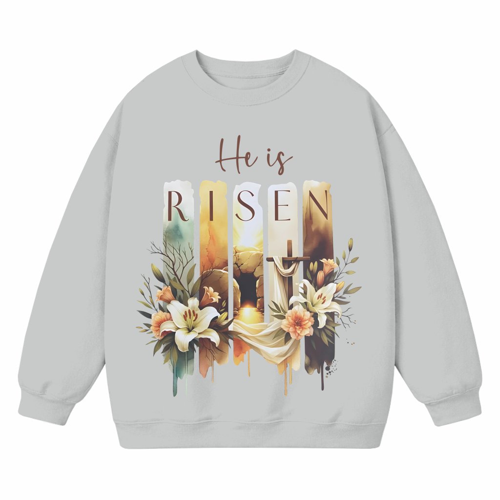 He Is Risen Sweatshirt – Christian Easter Gift Jesus Verse - front view