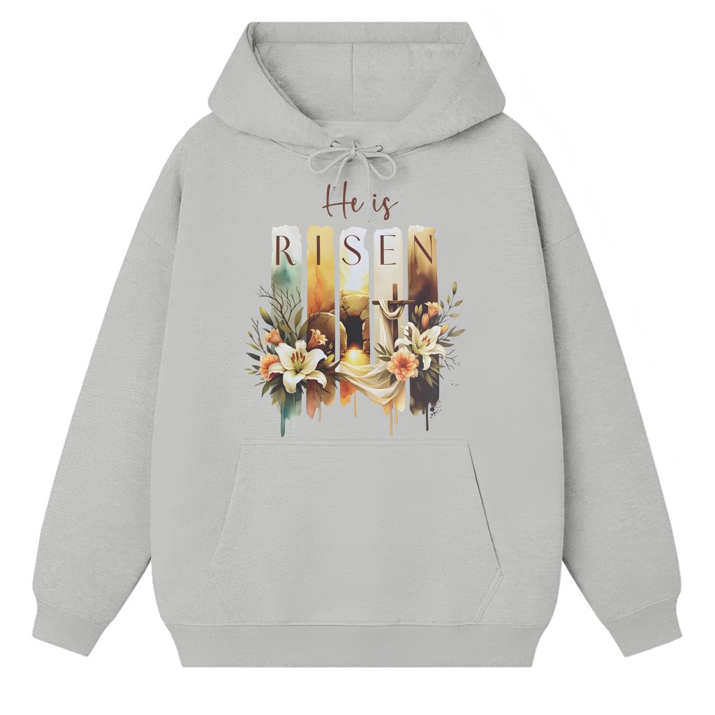 He Is Risen Hoodie – Easter Gift for Christians Matthew 28:6 - front view