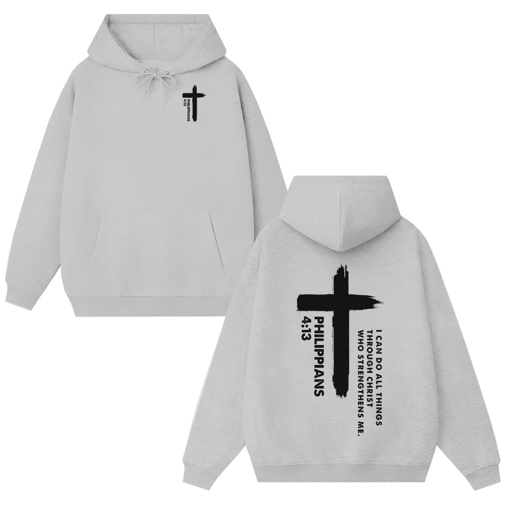 Christian Faith Hoodie – Inspirational Bible Verse Gift Philippians 4:13 - front view