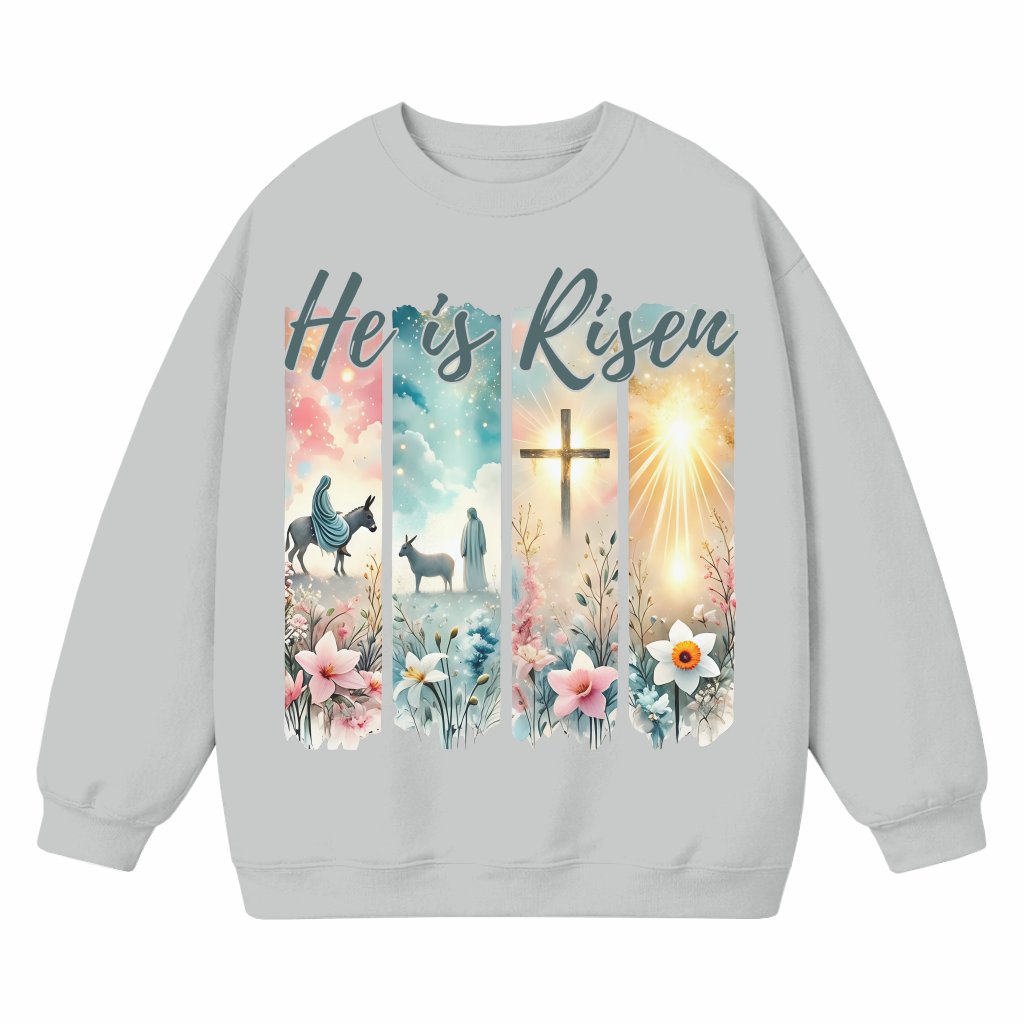 He Is Risen Jesus Sweatshirt – Easter Christian Gift Brush Stroke - front view
