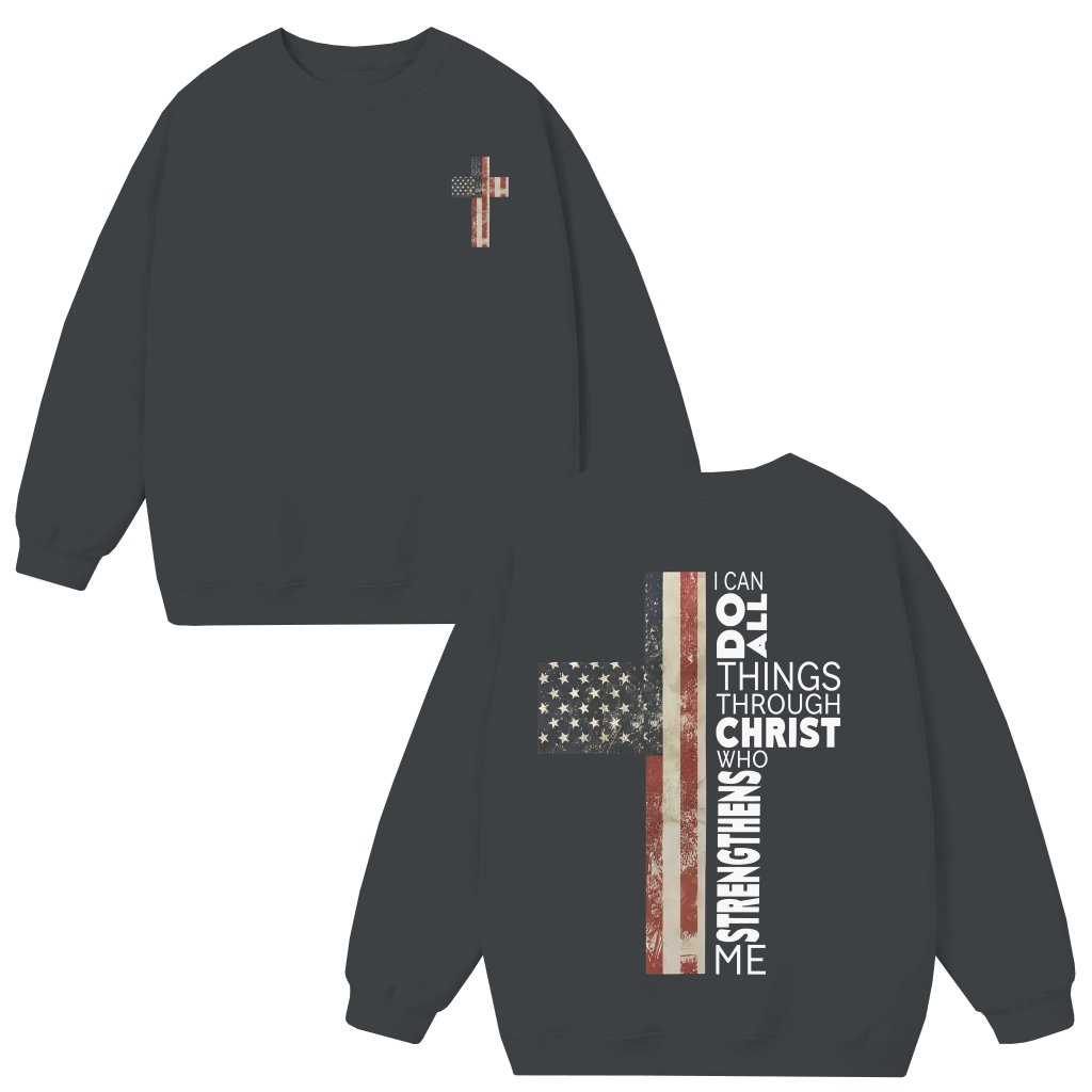 American Flag Cross Sweatshirt – Patriotic Christian Gift for Faithful Patriots Philippians Verse - front view