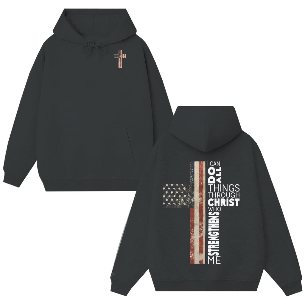 Christian Patriotic Cross Hoodie – Gift for Patriotic Men - front view