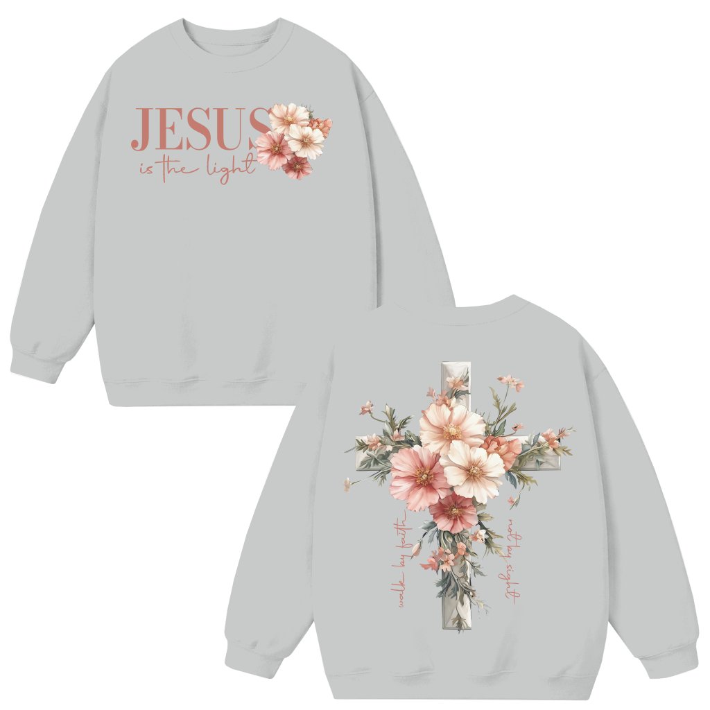 Jesus Is the Light Floral Christian Easter Sweatshirt, Motivational Bible Verse, Perfect Gift for Her and Mom - front view