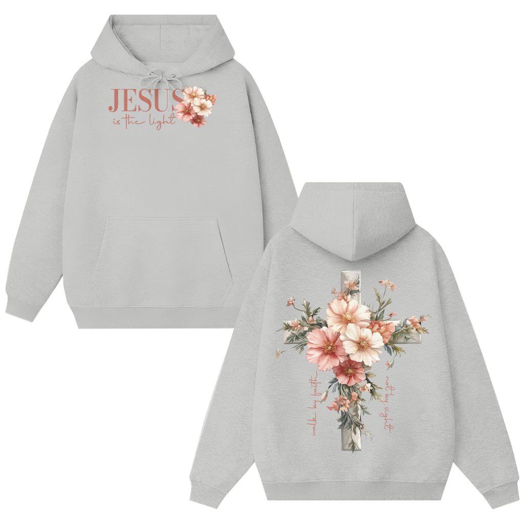 Jesus Is the Light Christian Easter Hoodie, Motivational Floral Bible Verse Gift for Her and Mom - front view
