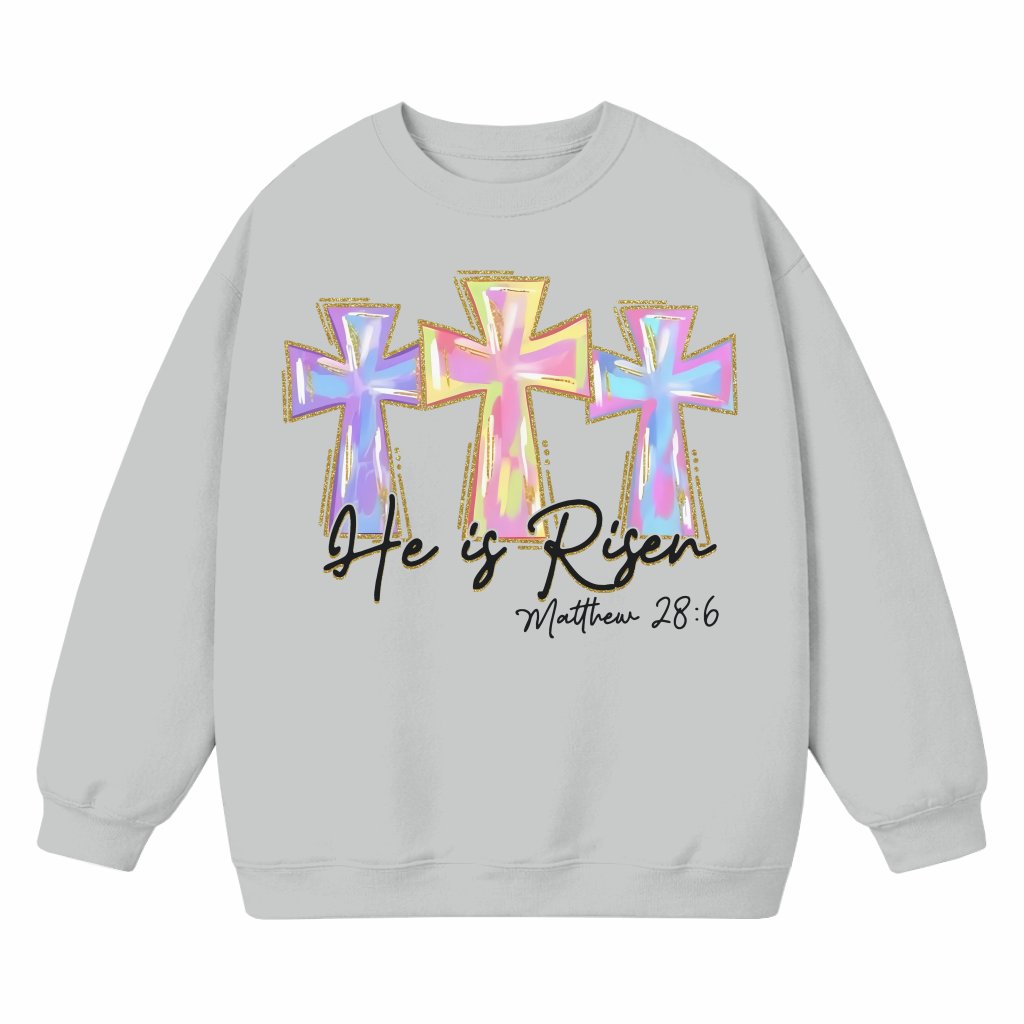 He is Risen Christian Sweatshirt – Easter Bible Verse Gift - front view