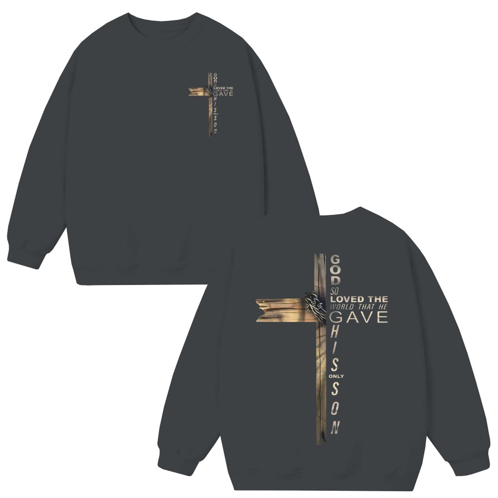 God's Love Cross Sweatshirt – Christian Gift Inspirational Faith Bible Verse - front view