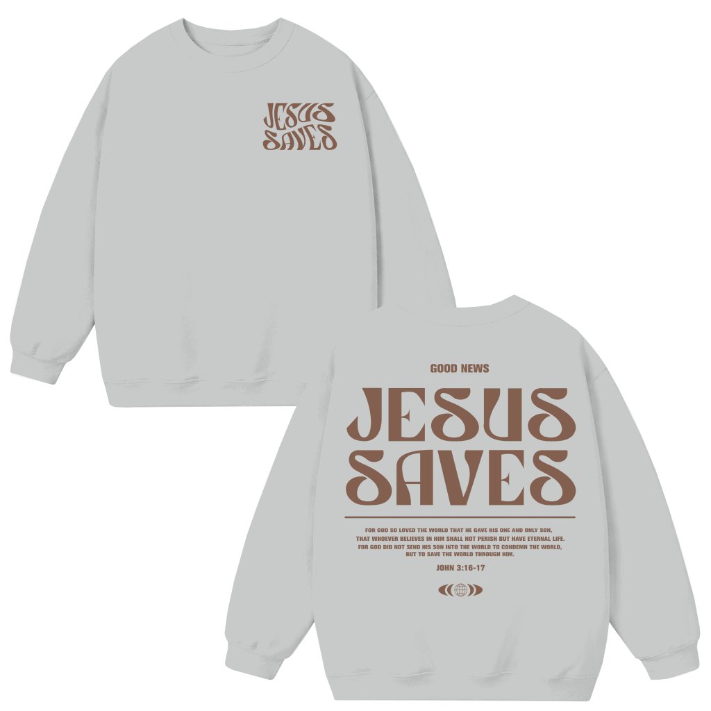 Jesus Saves Christian Sweatshirt – Father's Day Vintage Style Gift for Men - front view