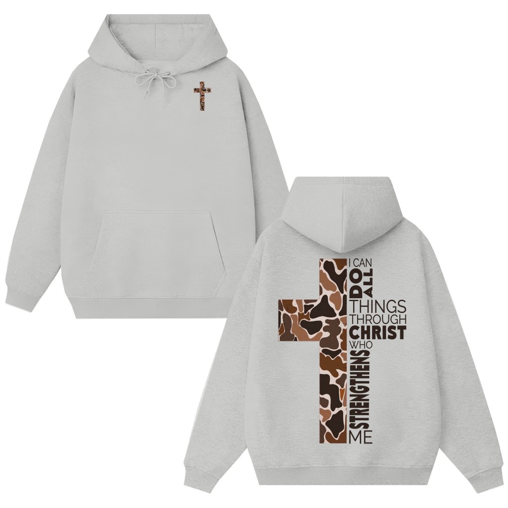 Camouflage Cross Hoodie – Christian Gift for Him Her Inspirational - front view