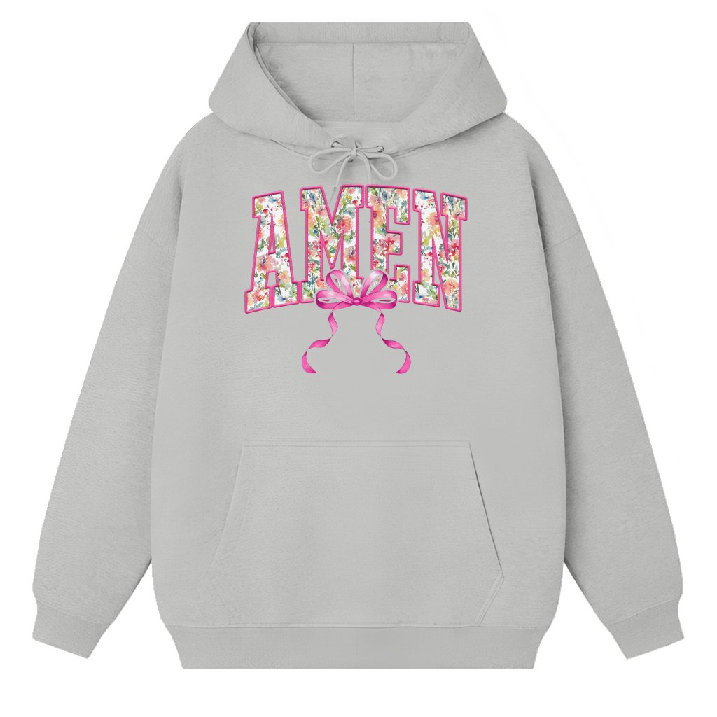 Christian Amen Coquette Bow Hoodie – Easter Gift for Her - front view