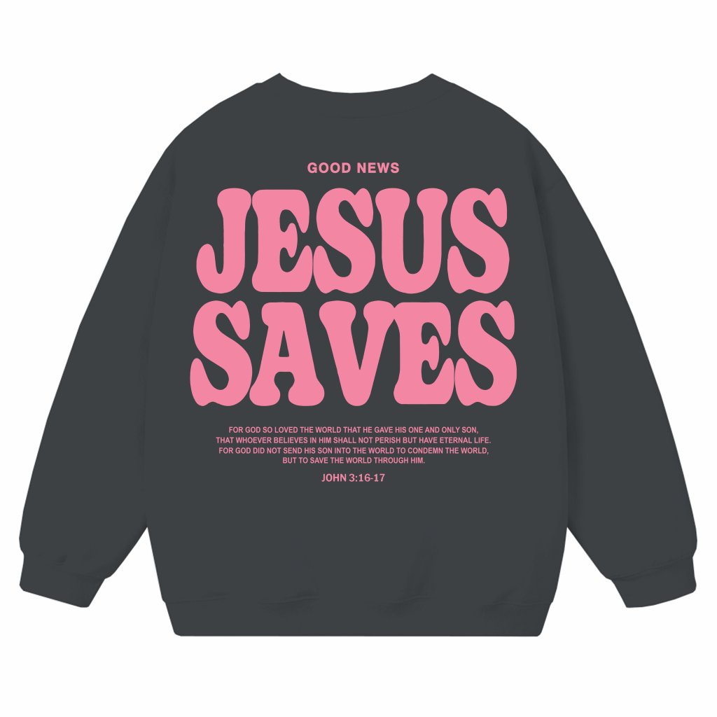 Jesus Saves Sweatshirt – Vintage Christian Gift - front view