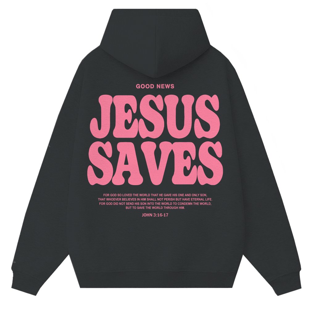 Jesus Saves Christian Hoodie – Christian Gift Vintage Style - front view