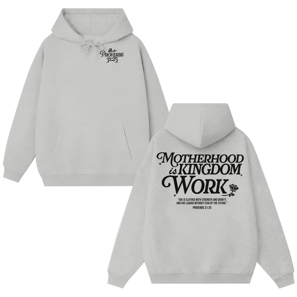 Proverbs 31:25 Motherhood Hoodie – Mother's Day Gift for Mom Christian Bible Verse - front view