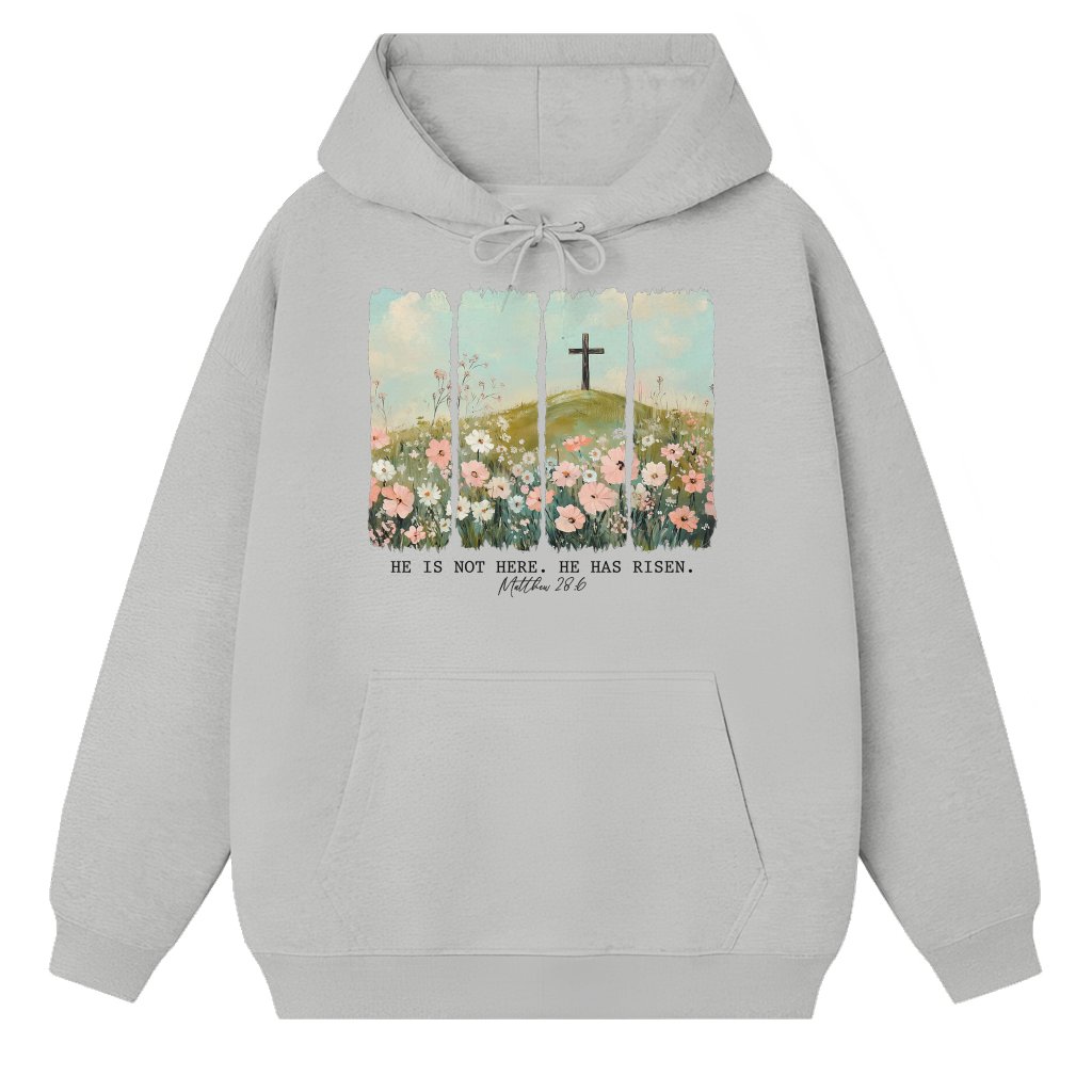 He is Risen Hoodie – Easter Christian Jesus Boho Gift - front view