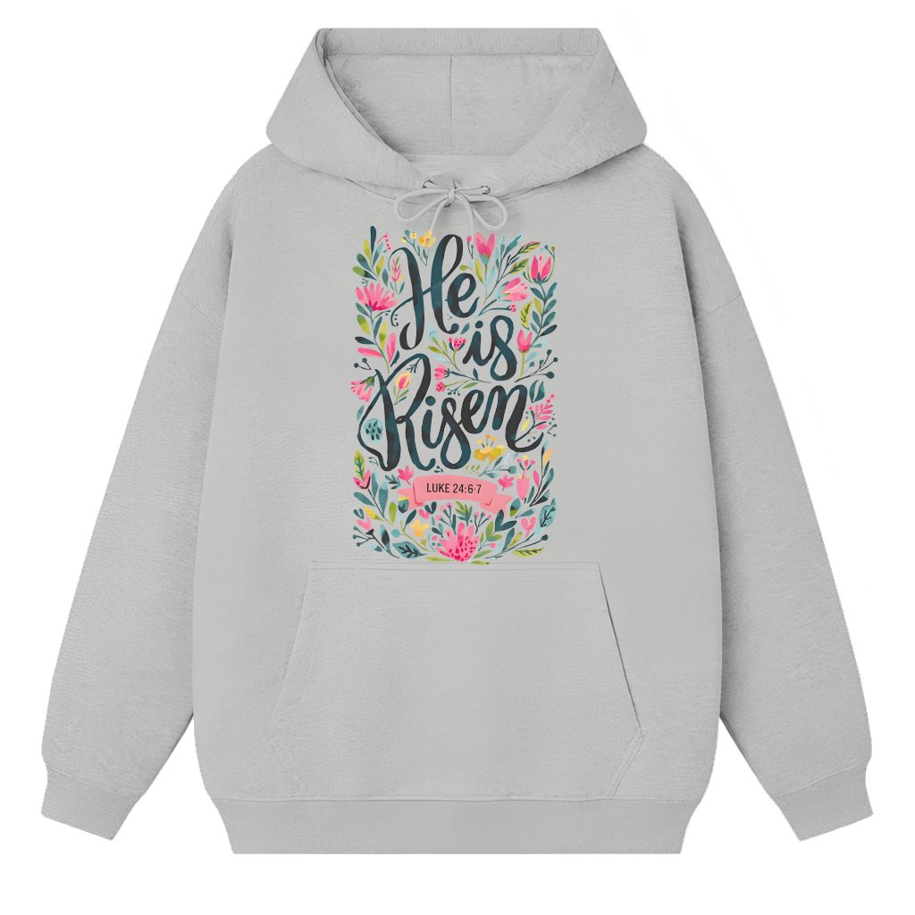 He Is Risen Hoodie – Easter Gift for Christians Floral Jesus Trendy - front view